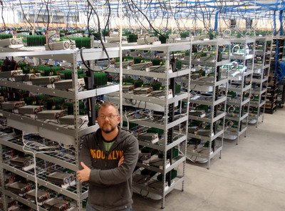 A visualization of a cryptocurrency mining farm, showcasing the scale and energy requirements of such operations.